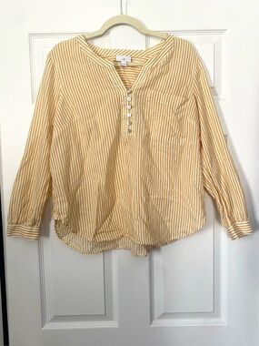 J. Jill Ultra Soft Popover Dandelion Yellow White Stripe Blouse Size Large P